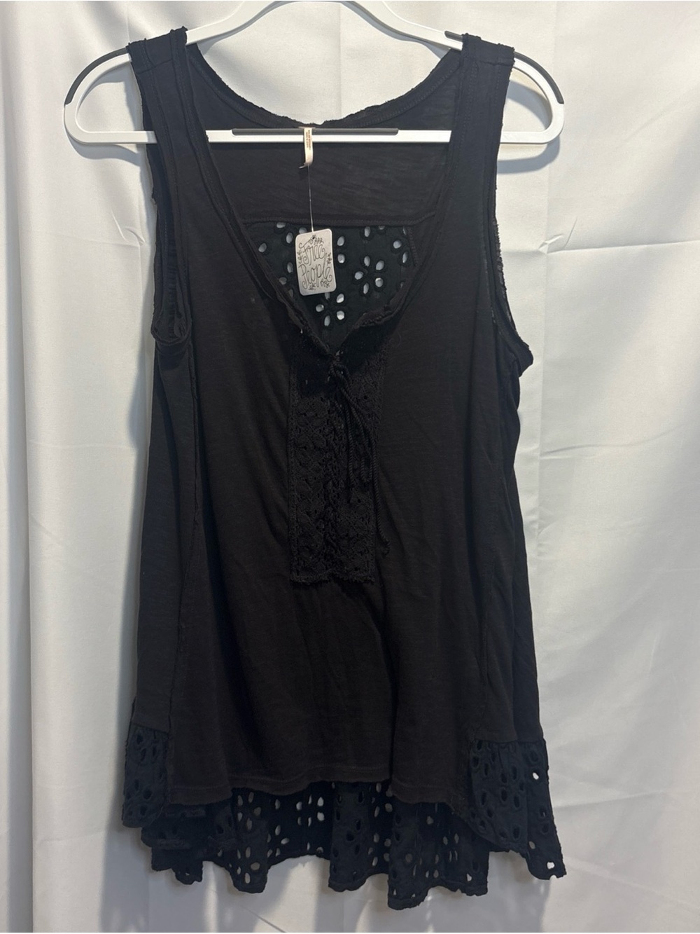 Free People Black Lace-Trim Eyelet Tank Top